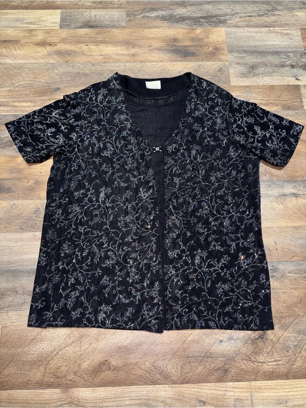 Vintage 90s TR Bentley Glitter Floral Mock 2-Piece Clasp Top Whimsigoth L
